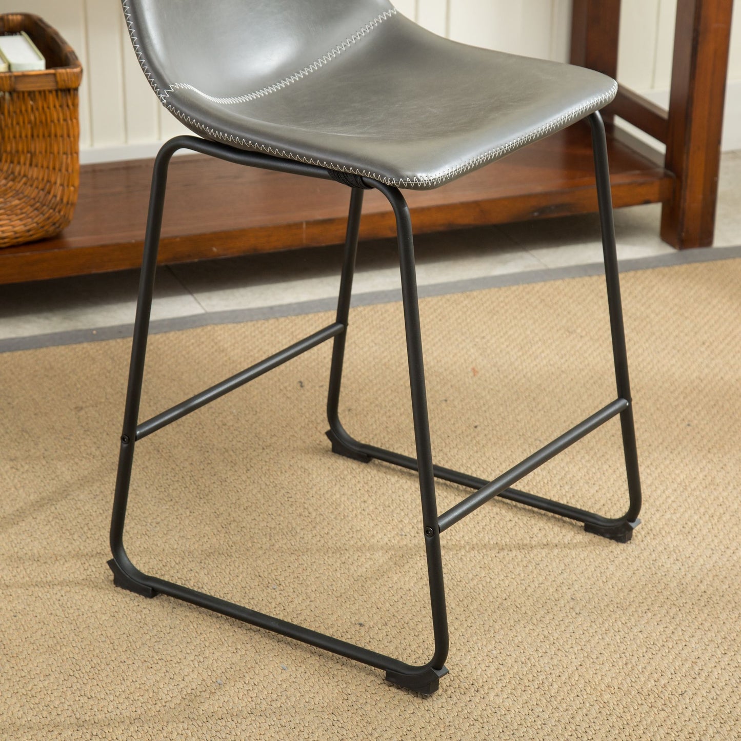 Lotusville Vintage PU Leather Counter Height Stools, Set of 2, Antique Grey image 8