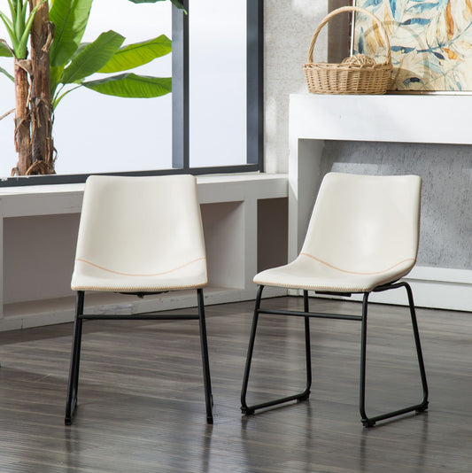 Lotusville Vintage PU Leather Dining Chairs, Set of 2, White image 1