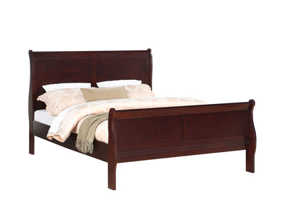 Louis Phillipe Brown Cherry Finish Twin Size Youth Panel Sleigh Bed Solid Wood Wooden Bedroom Furniture image 2