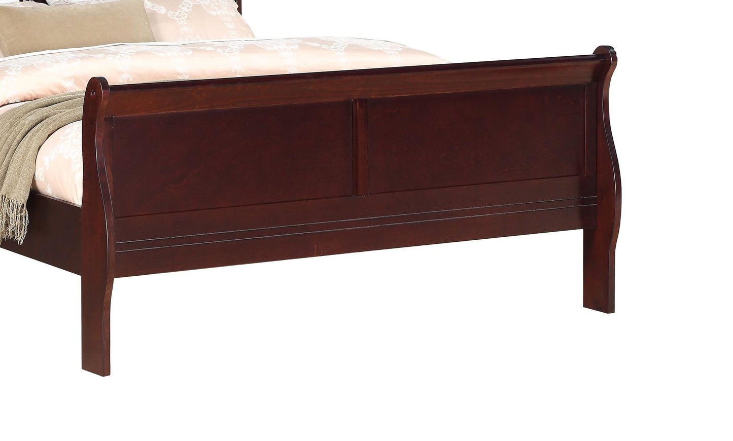 Louis Phillipe Brown Cherry Finish Twin Size Youth Panel Sleigh Bed Solid Wood Wooden Bedroom Furniture image 5