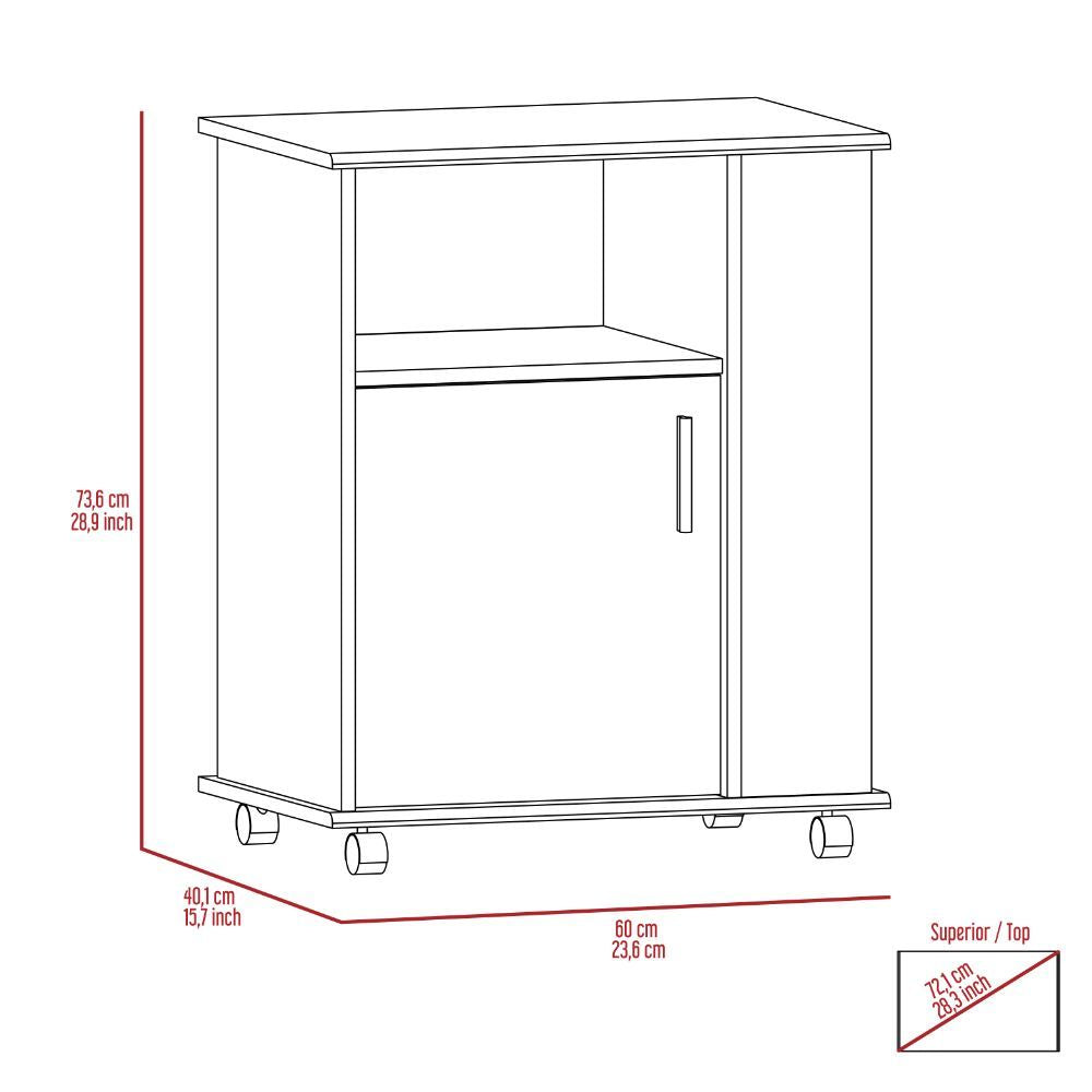 Lower Microwave Pantry 29" H, Single Door Cabinet, One Open Shelf, Three Side Shelves, White image 9