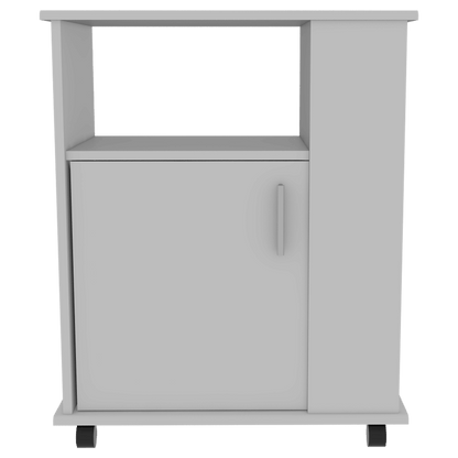 Lower Microwave Pantry 29" H, Single Door Cabinet, One Open Shelf, Three Side Shelves, White image 3