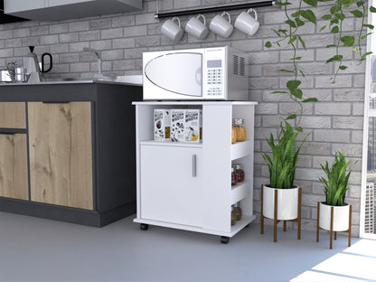 Lower Microwave Pantry 29" H, Single Door Cabinet, One Open Shelf, Three Side Shelves, White image 1