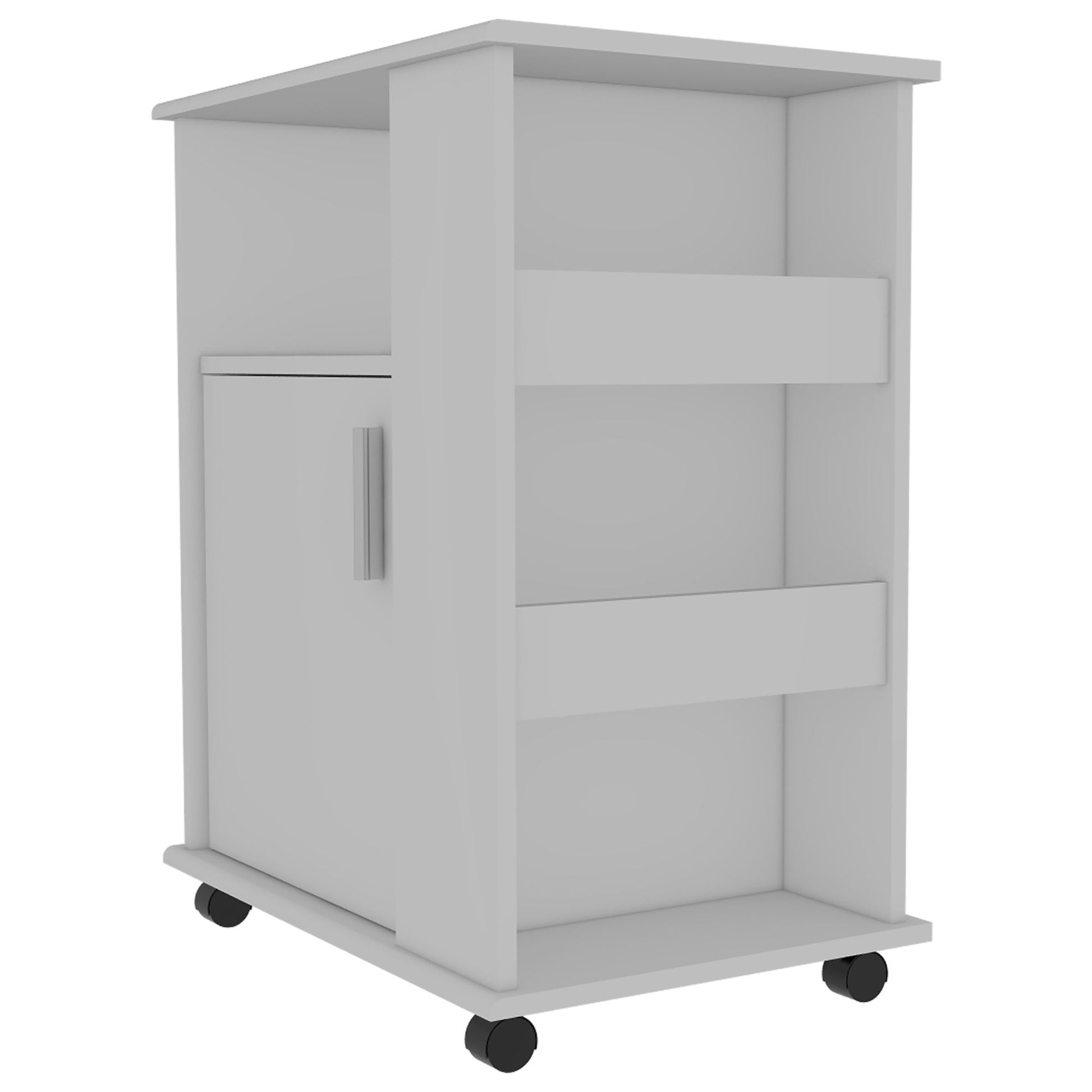 Lower Microwave Pantry 29" H, Single Door Cabinet, One Open Shelf, Three Side Shelves, White image 5
