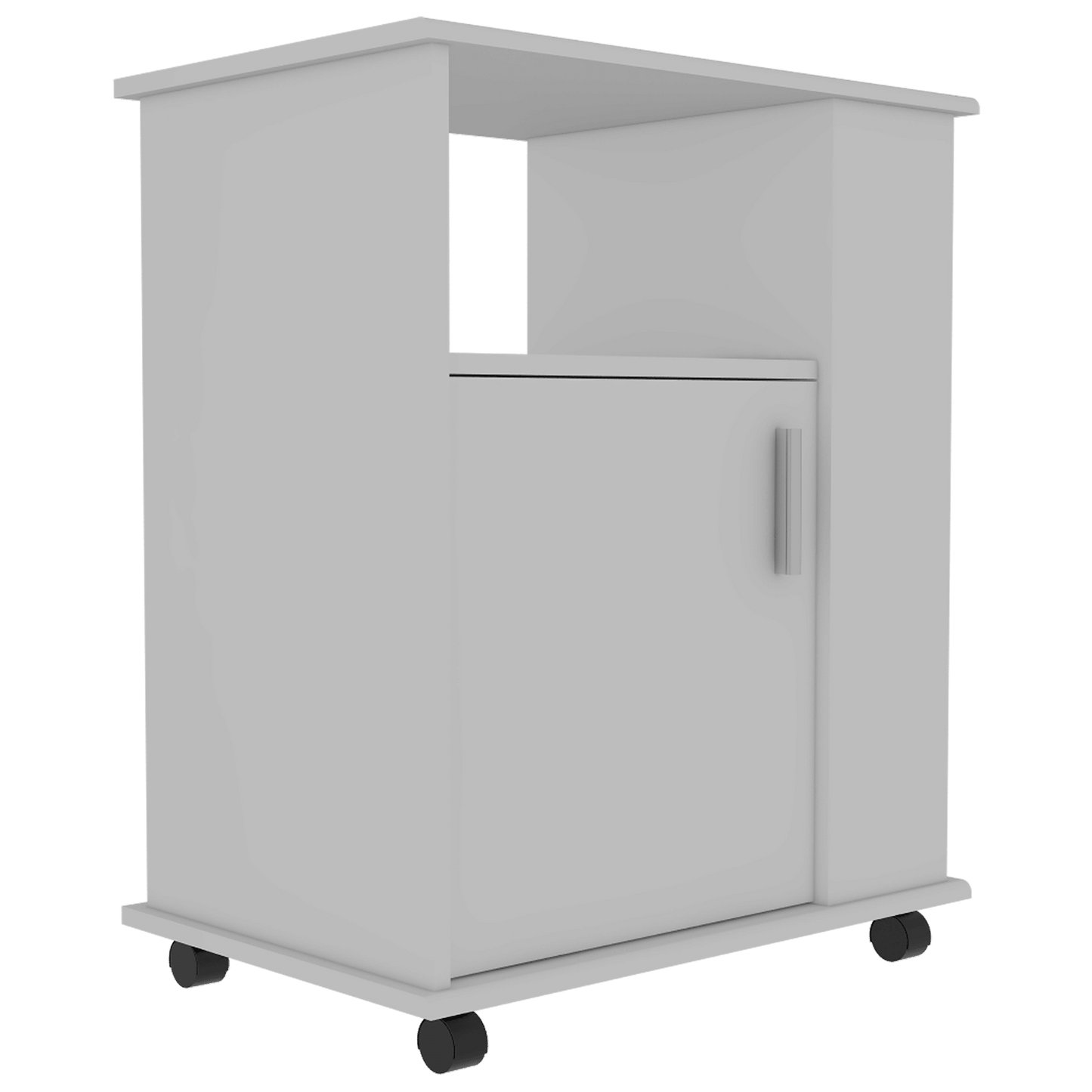 Lower Microwave Pantry 29" H, Single Door Cabinet, One Open Shelf, Three Side Shelves, White image 4