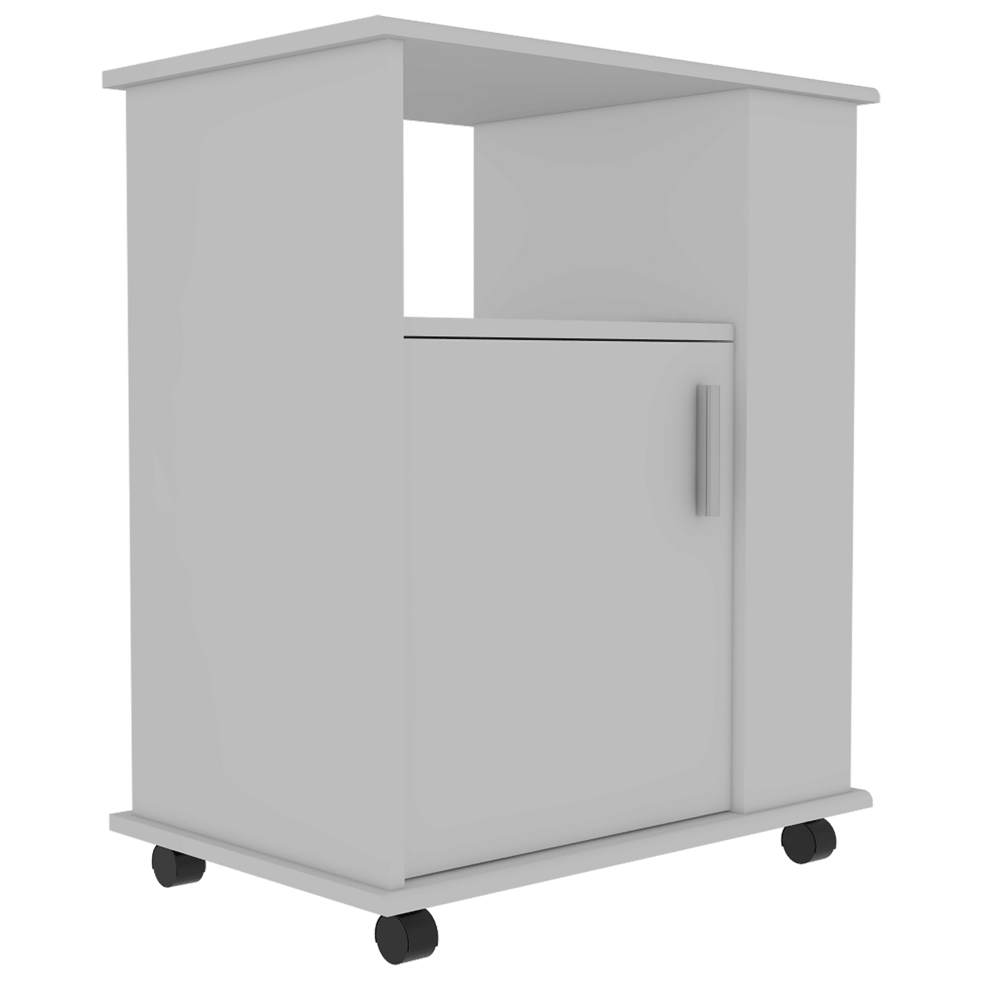 Lower Microwave Pantry 29" H, Single Door Cabinet, One Open Shelf, Three Side Shelves, White image 4