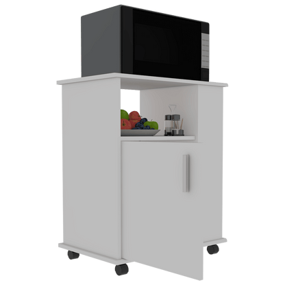 Lower Microwave Pantry 29" H, Single Door Cabinet, One Open Shelf, Three Side Shelves, White image 6