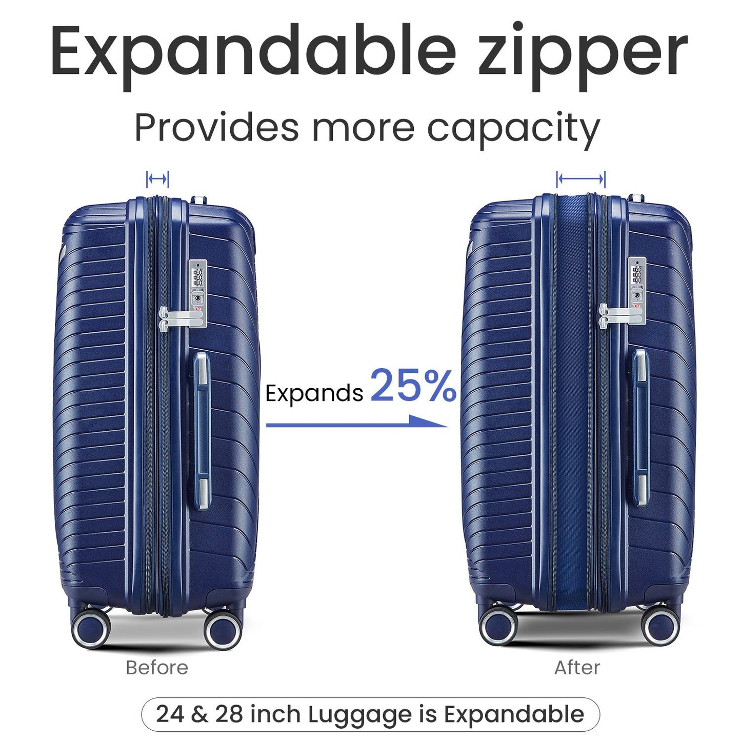 Luggage Sets 4 Piece(14/20/24/28), Expandable Lightweight Suitcase with 4 Double 360 Degrees Mute Spinner Wheels PP Mate image 2