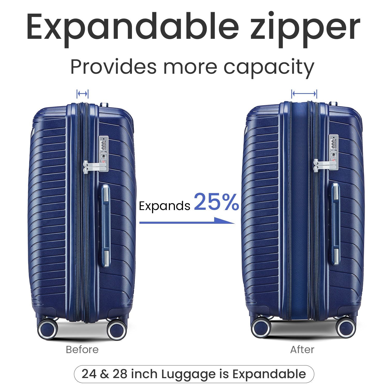 Luggage Sets 4 Piece(14/20/24/28), Expandable Lightweight Suitcase with 4 Double 360 Degrees Mute Spinner Wheels PP Mate image 2