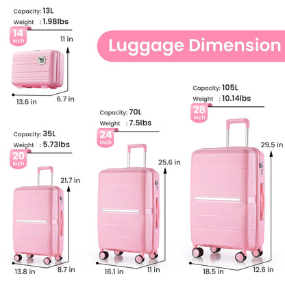 Luggage Sets 4 Piece(14/20/24/28) PP Lightweight & Durable Expandable suitcase image 3