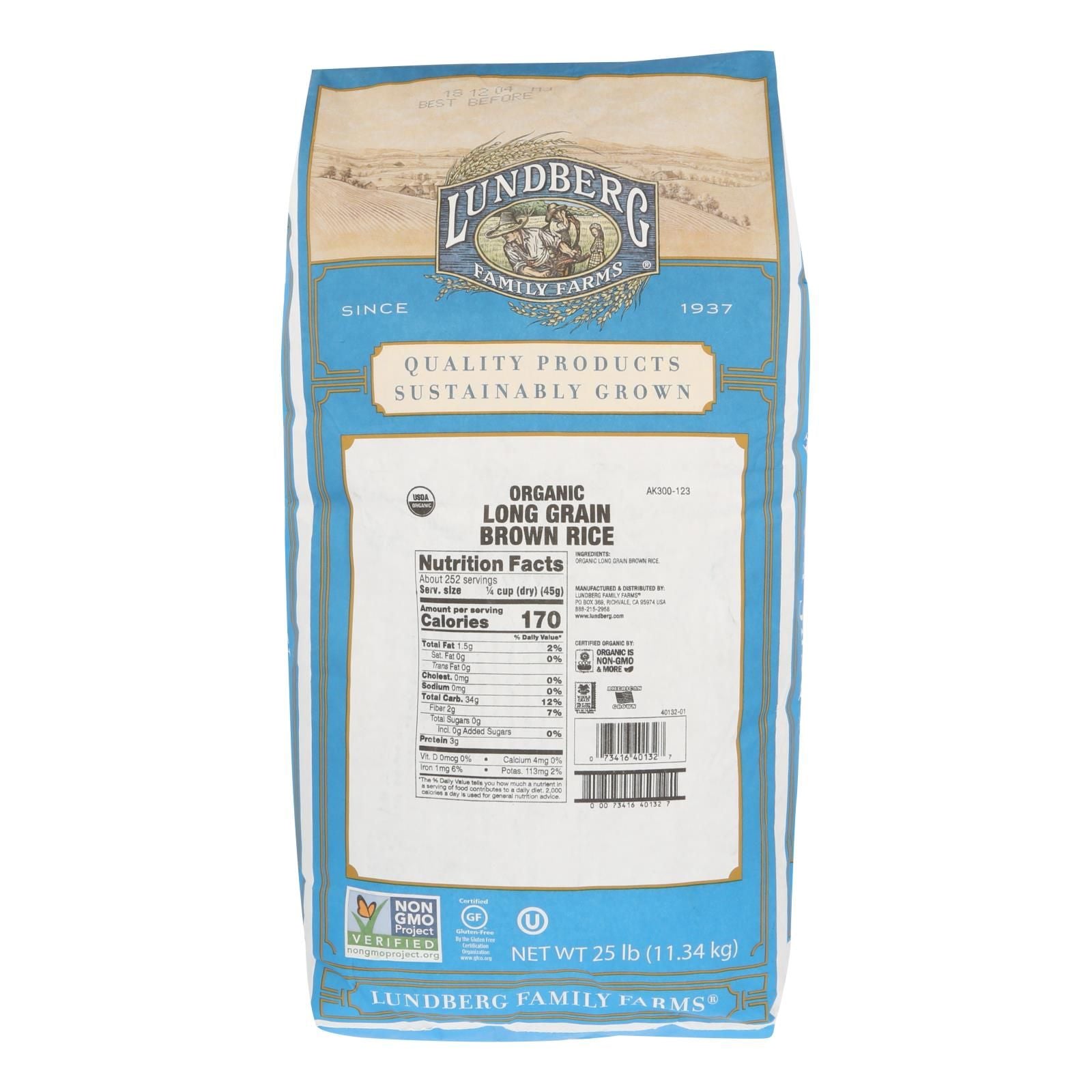 Lundberg Family Farms Organic Long Grain Brown Rice - Case Of 25 Lbs image 1