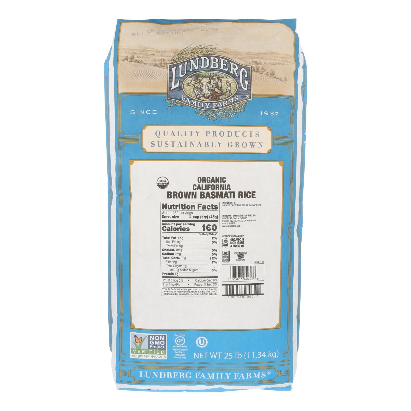 Lundberg Family Farms Organic Rice - Brown Basmati - Case Of 25 Lbs image 1