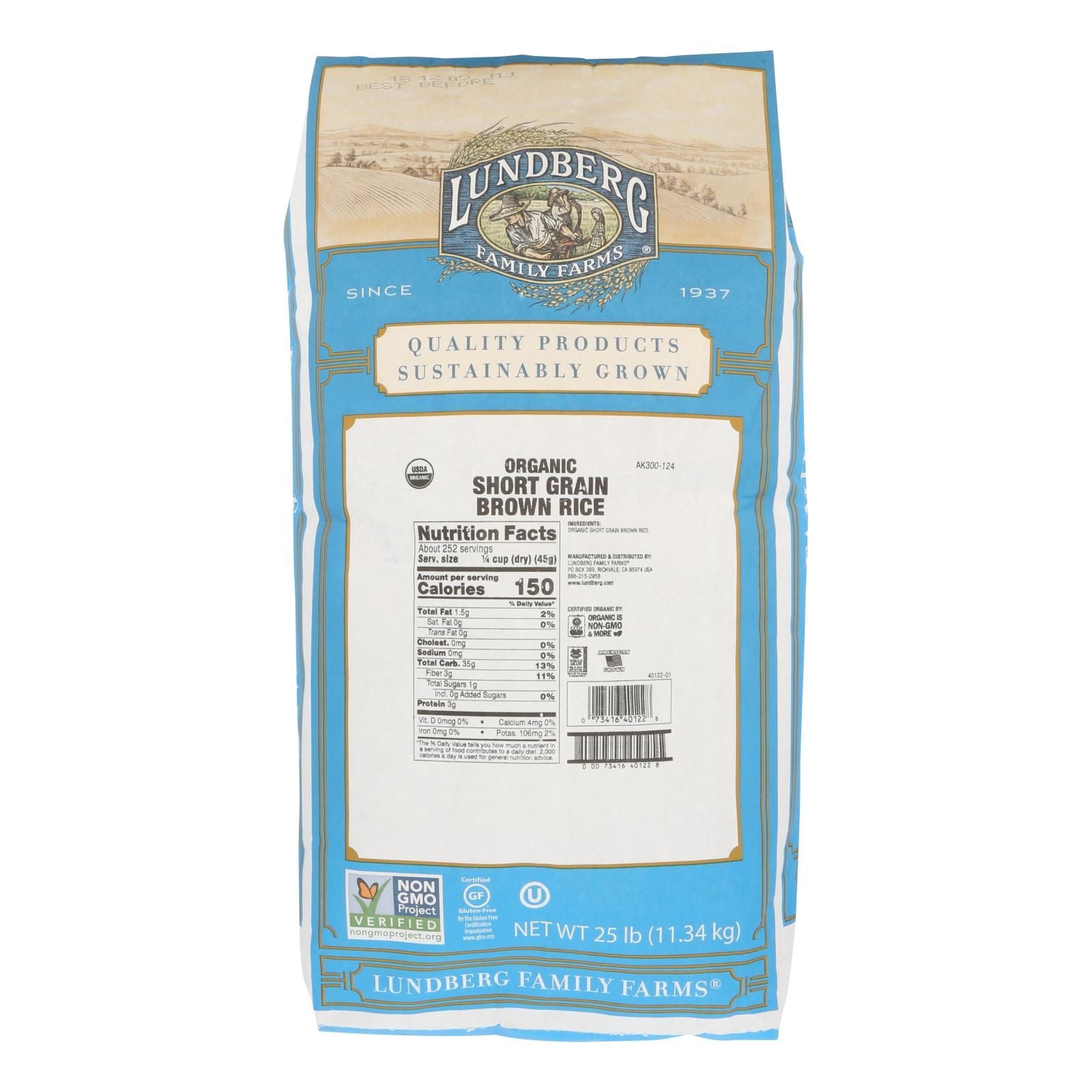 Lundberg Family Farms Short Grain Brown Rice - Case Of 25 Lbs image 1