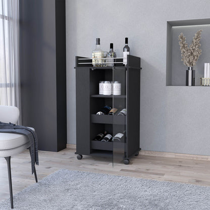 Lusk Bar Cart with 2-Bottle Holder Shelf, Glass Door and Casters image 5
