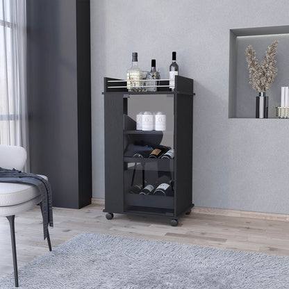 Lusk Bar Cart with 2-Bottle Holder Shelf, Glass Door and Casters image 1