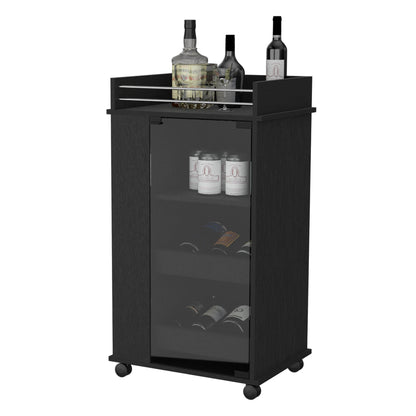 Lusk Bar Cart with 2-Bottle Holder Shelf, Glass Door and Casters image 7
