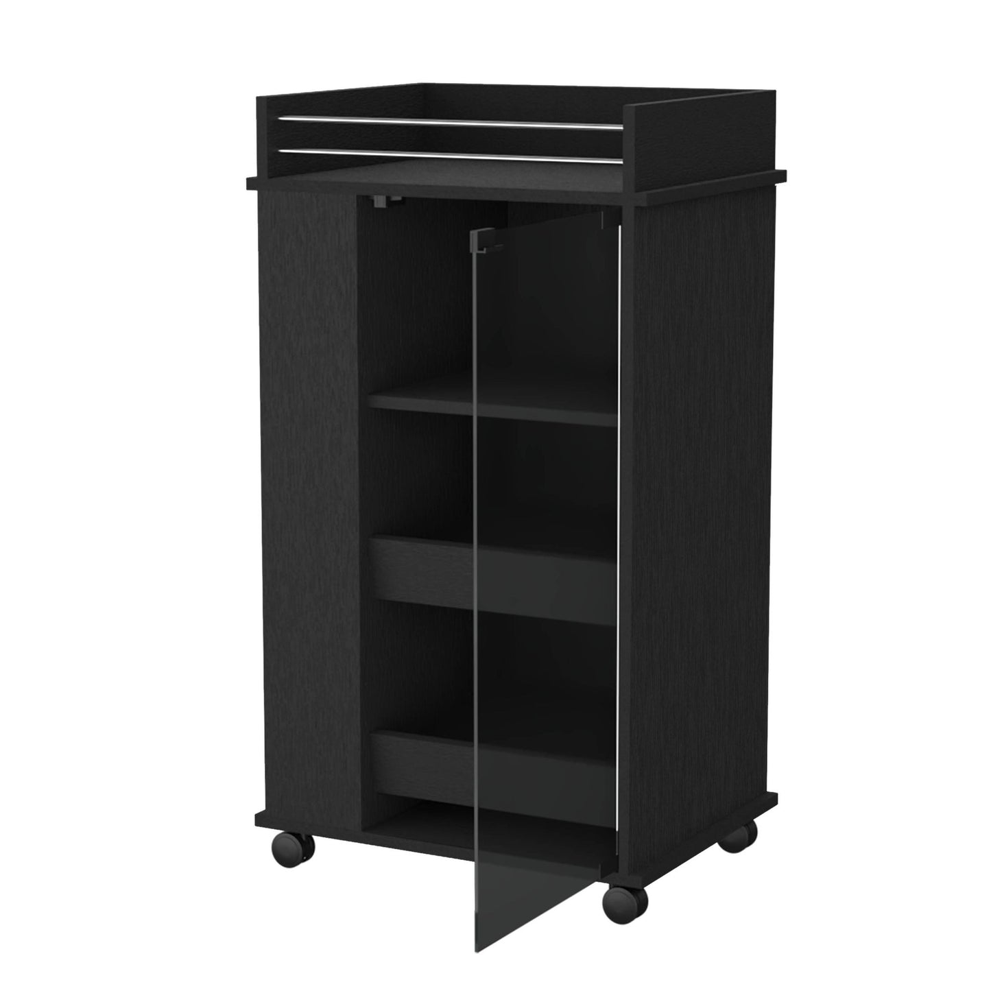Lusk Bar Cart with 2-Bottle Holder Shelf, Glass Door and Casters image 2