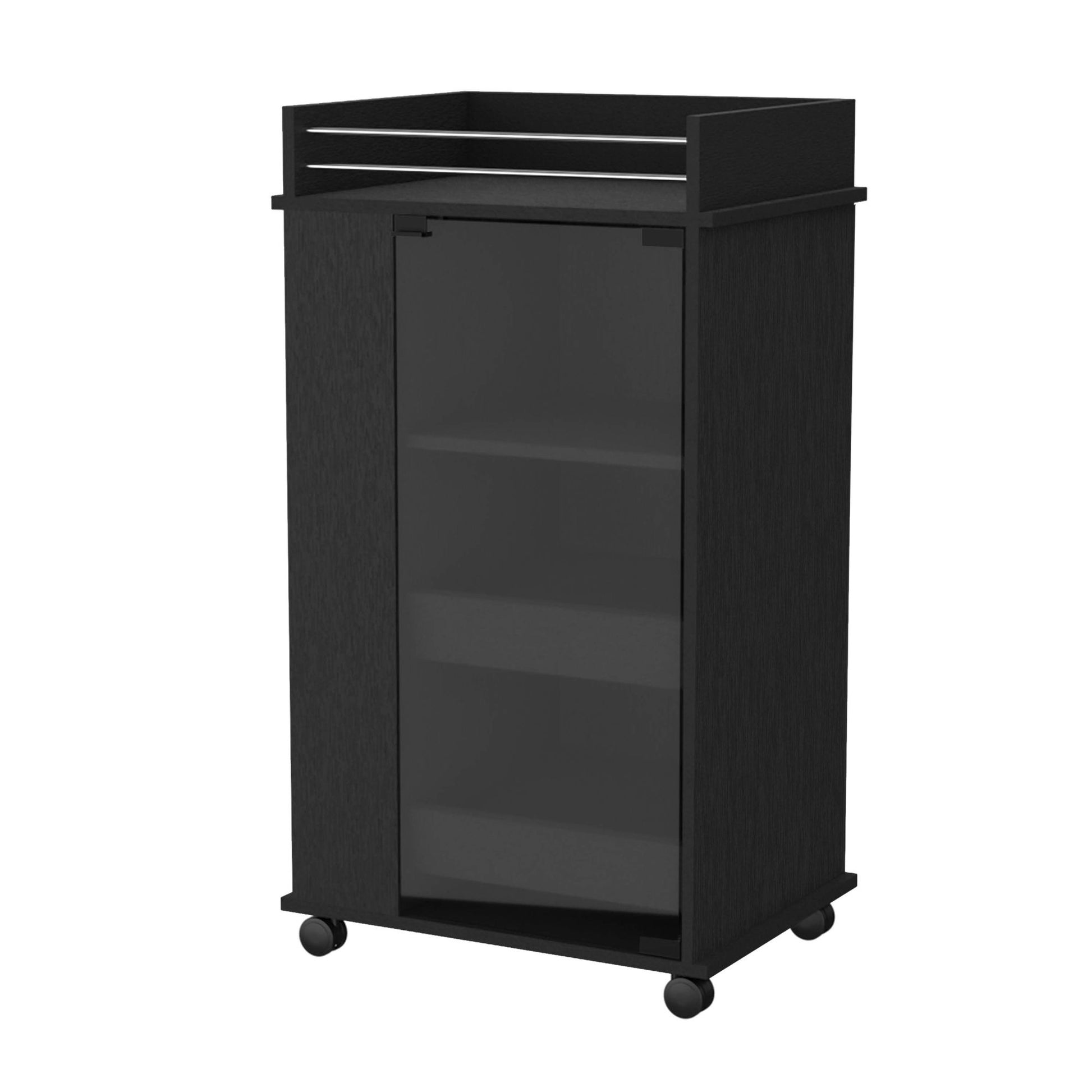 Lusk Bar Cart with 2-Bottle Holder Shelf, Glass Door and Casters image 4