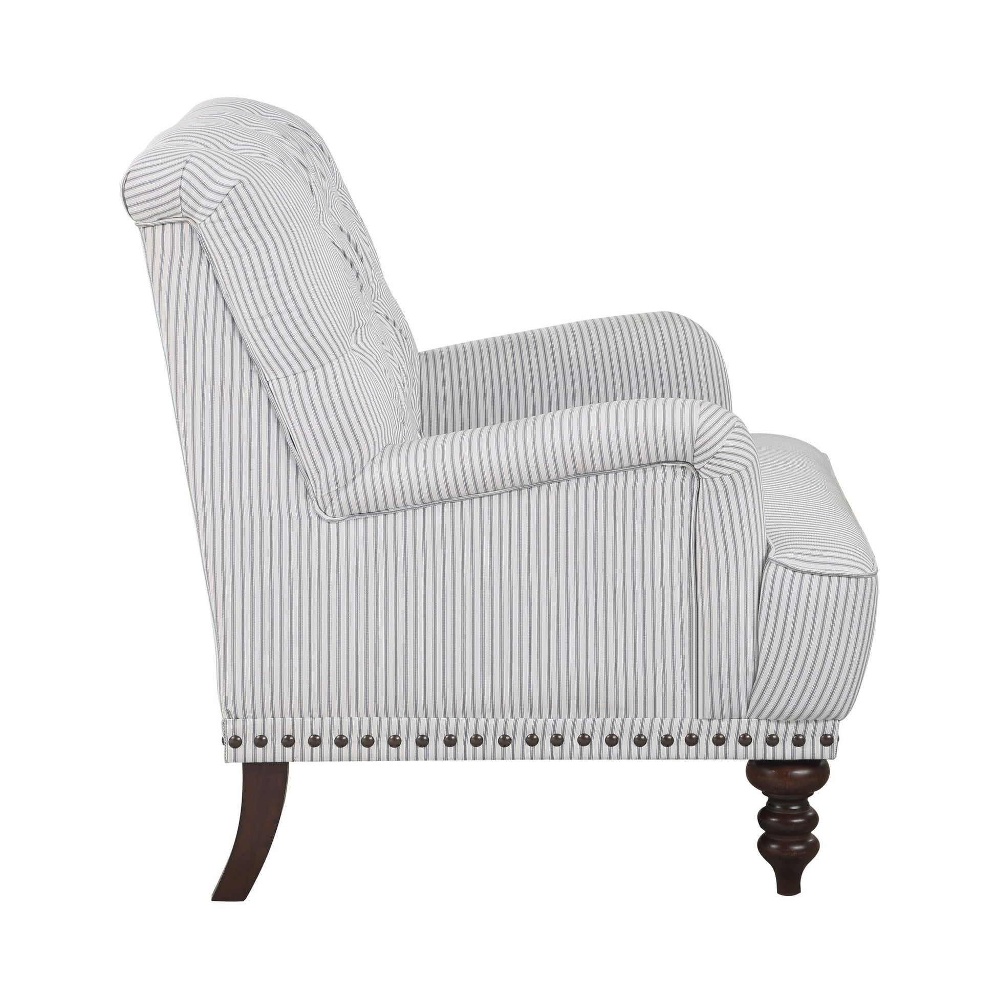 Luxurious Living Room Accent Chair 1pc White Gray Fabric Upholstered Button Tufted Nailhead Trim Modern Living Room Furn image 4