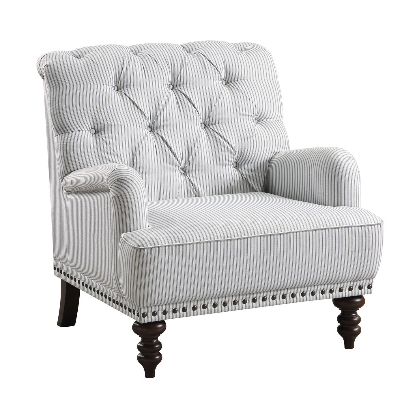 Luxurious Living Room Accent Chair 1pc White Gray Fabric Upholstered Button Tufted Nailhead Trim Modern Living Room Furn image 2