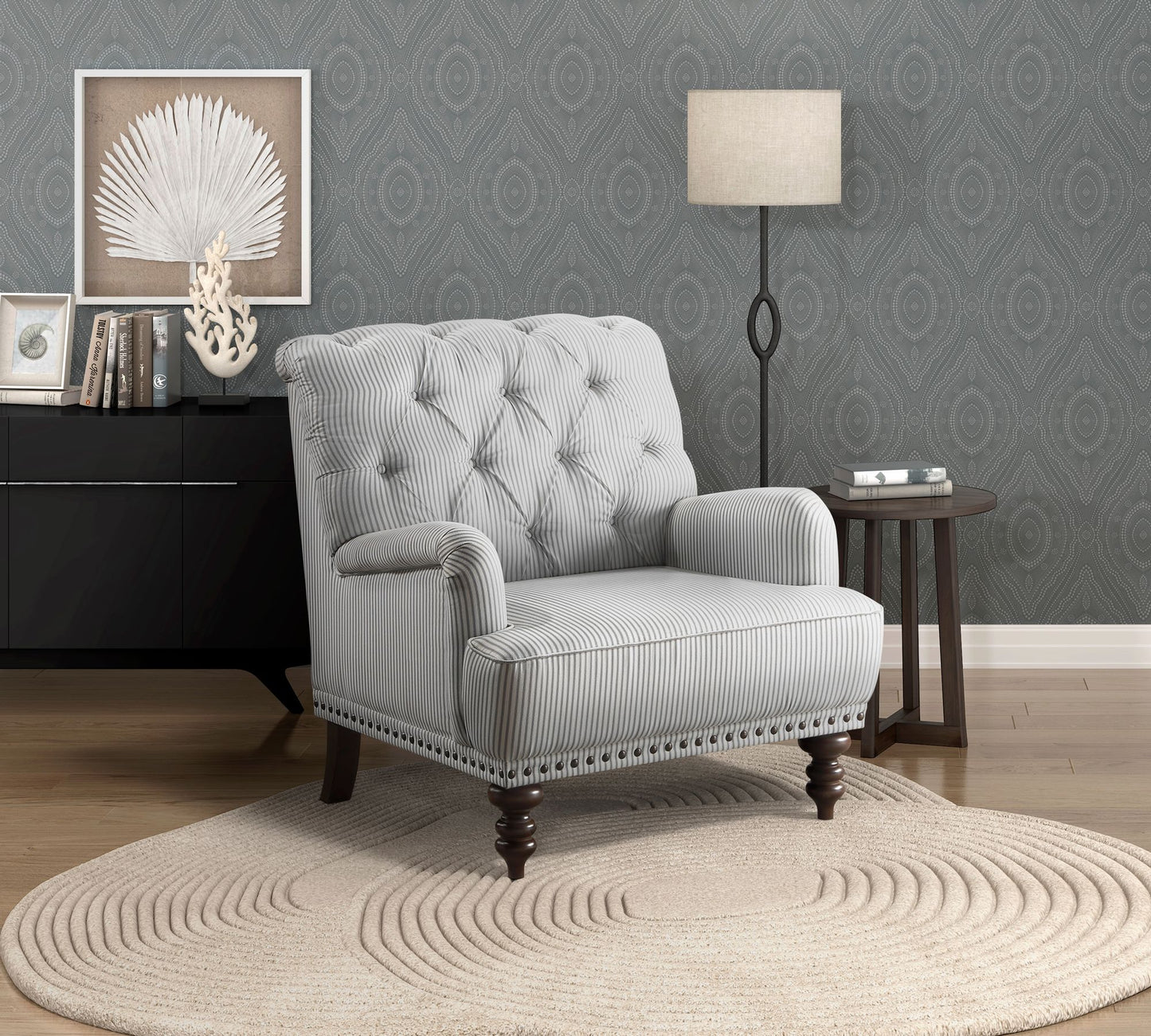 Luxurious Living Room Accent Chair 1pc White Gray Fabric Upholstered Button Tufted Nailhead Trim Modern Living Room Furn image 1