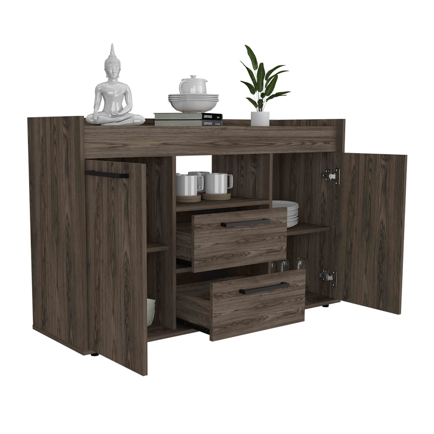 Lyon Sideboard, Two Drawers, Double Door Cabinets -Dark Walnut image 7