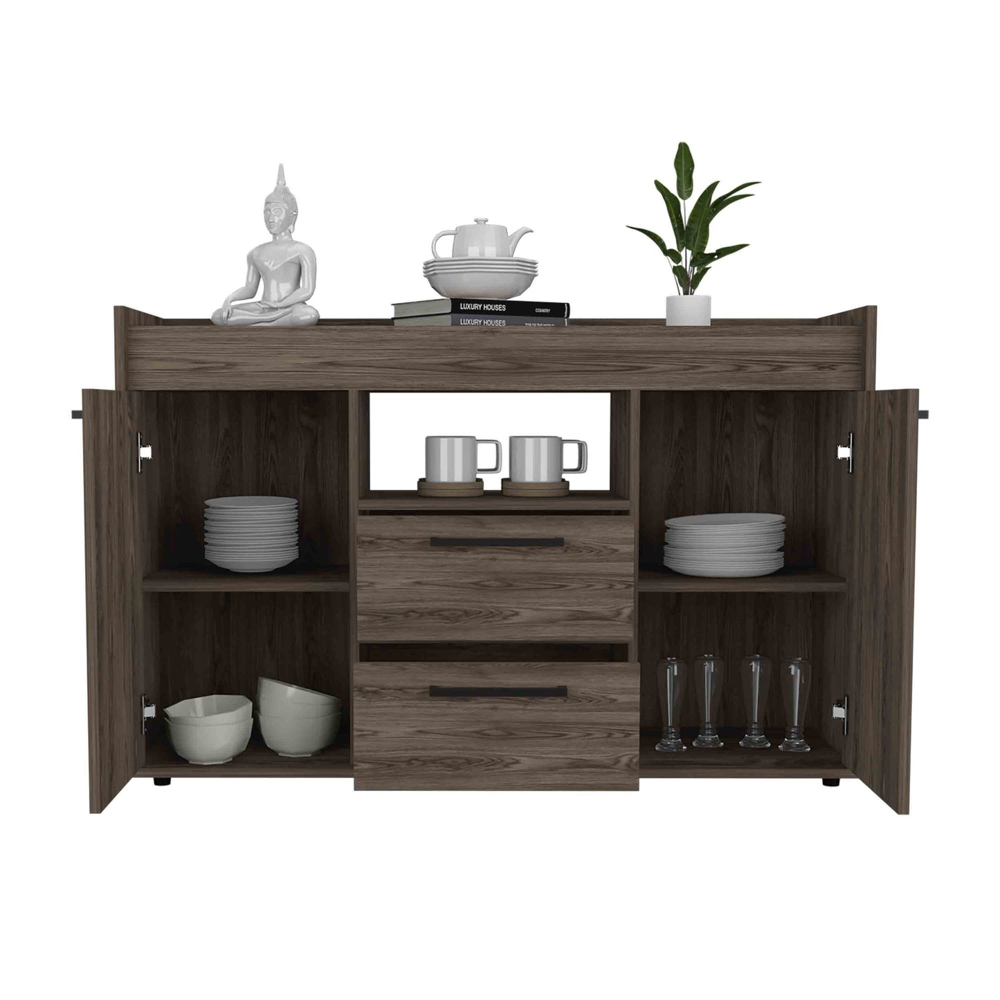 Lyon Sideboard, Two Drawers, Double Door Cabinets -Dark Walnut image 5