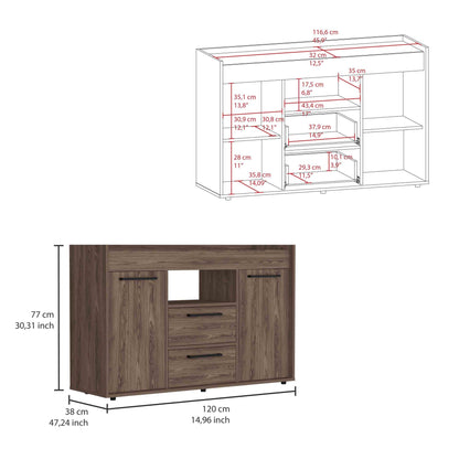 Lyon Sideboard, Two Drawers, Double Door Cabinets -Dark Walnut image 3