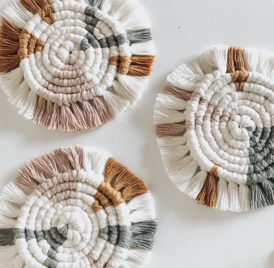 Macramé Drink Coasters; (7inch) image 18
