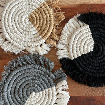 Macramé Drink Coasters; (7inch) image 2