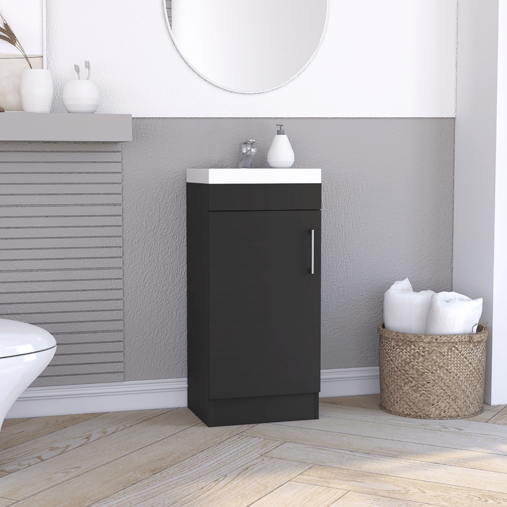 Madrid Bathroom Vanity Sink, Metal Handle, Single Door Cabinet -Black image 1