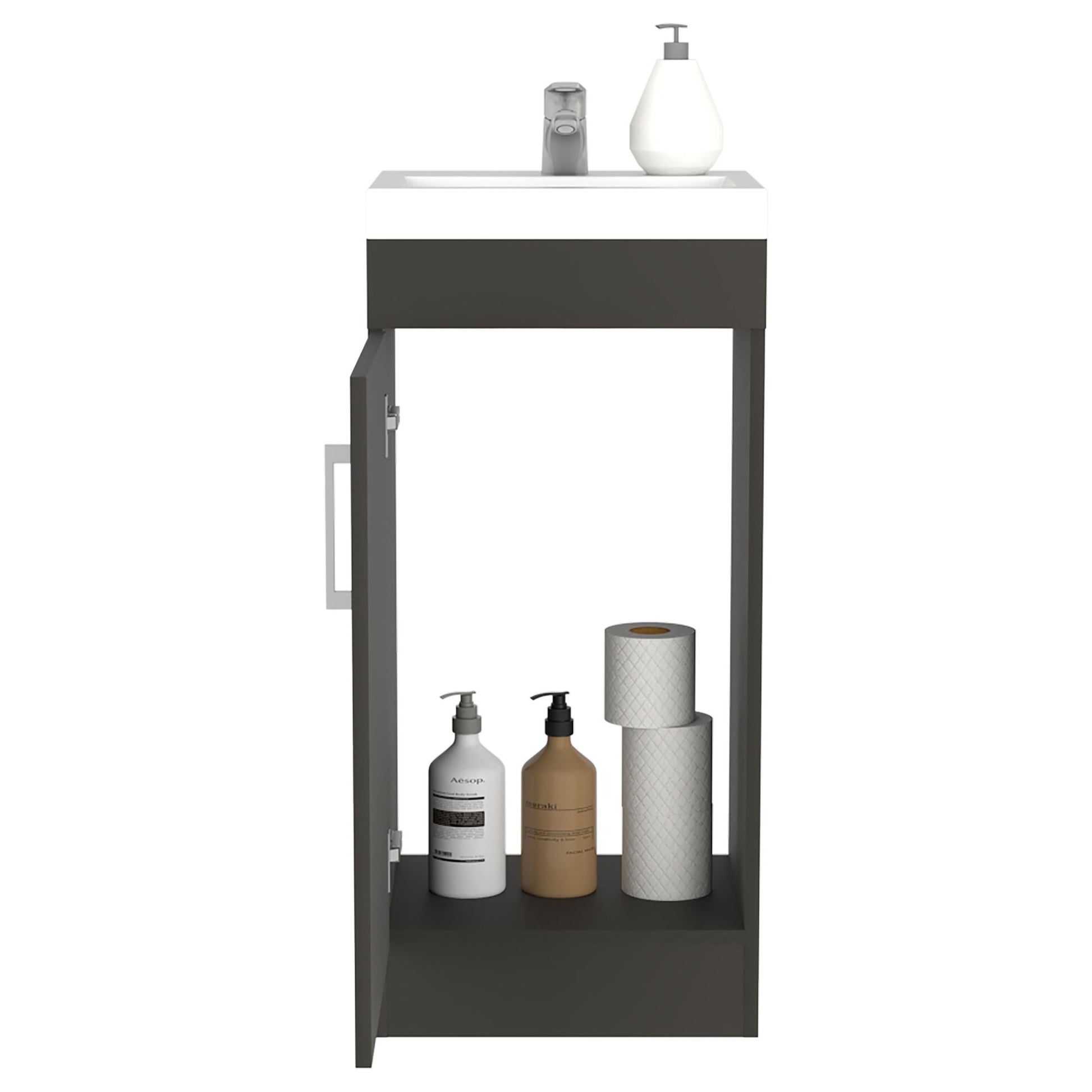 Madrid Bathroom Vanity Sink, Metal Handle, Single Door Cabinet -Black image 5