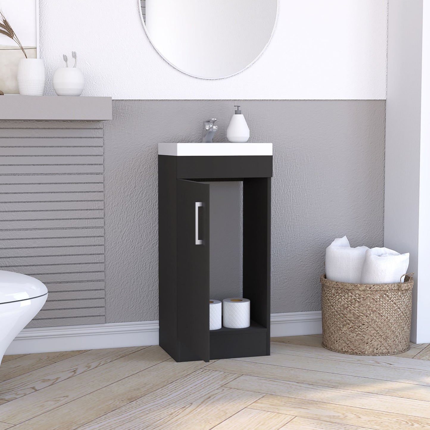 Madrid Bathroom Vanity Sink, Metal Handle, Single Door Cabinet -Black image 4