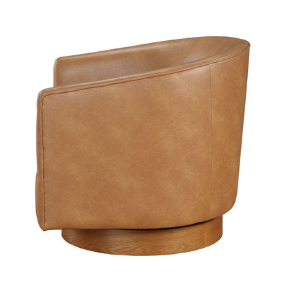 Maisy Saddle Faux Leather Wood Base Barrel Swivel Chair image 4