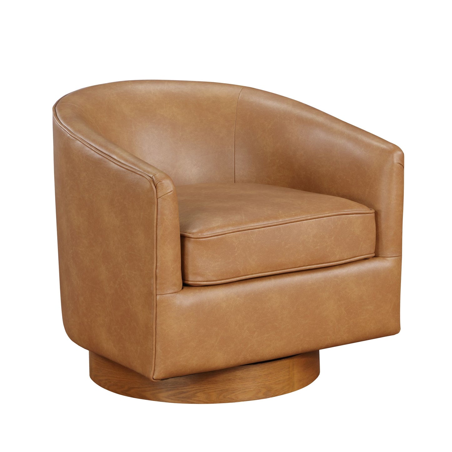 Maisy Saddle Faux Leather Wood Base Barrel Swivel Chair image 1