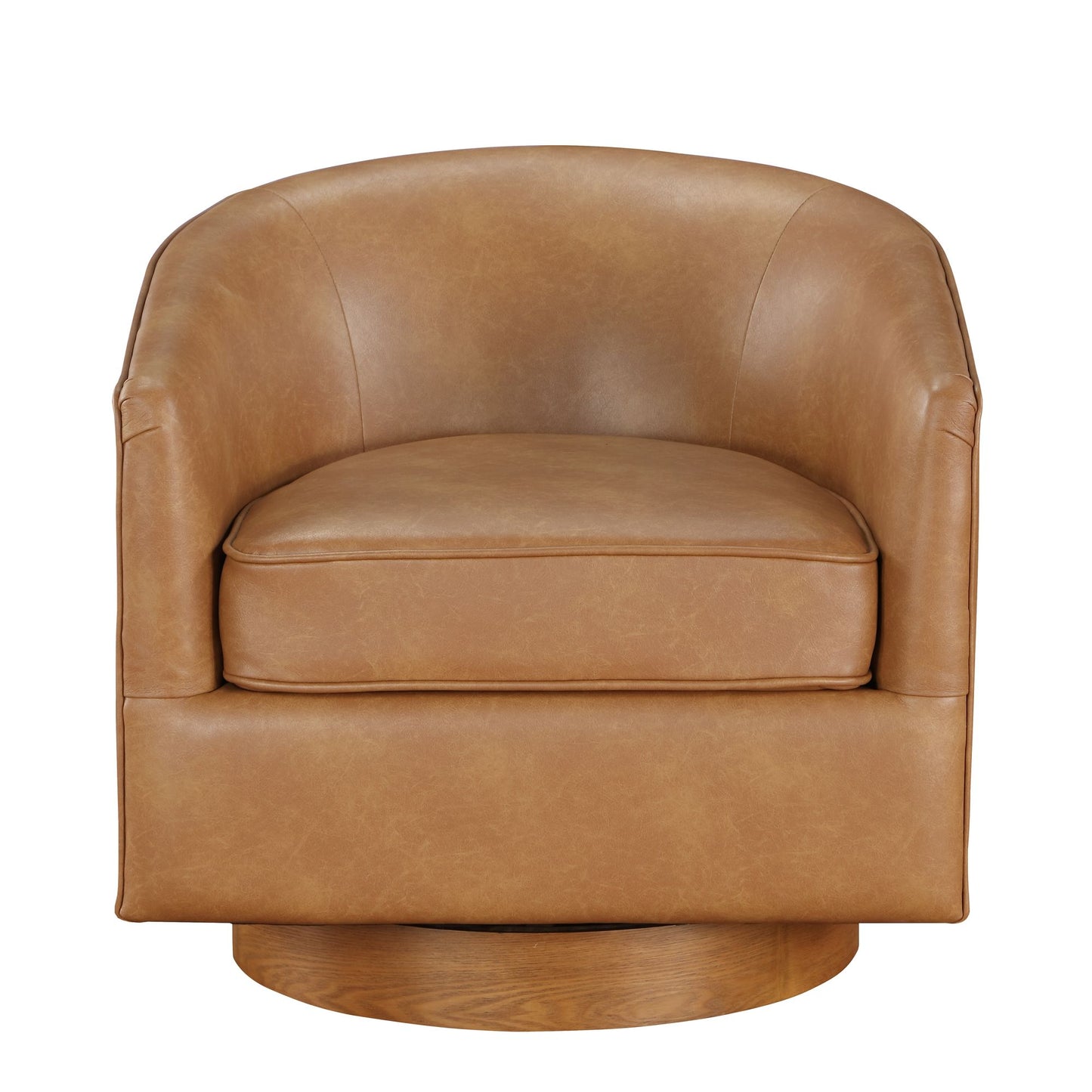 Maisy Saddle Faux Leather Wood Base Barrel Swivel Chair image 2