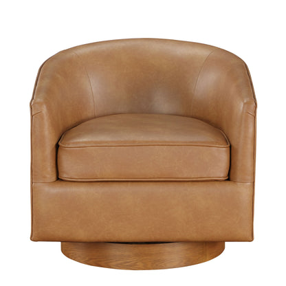 Maisy Saddle Faux Leather Wood Base Barrel Swivel Chair image 2