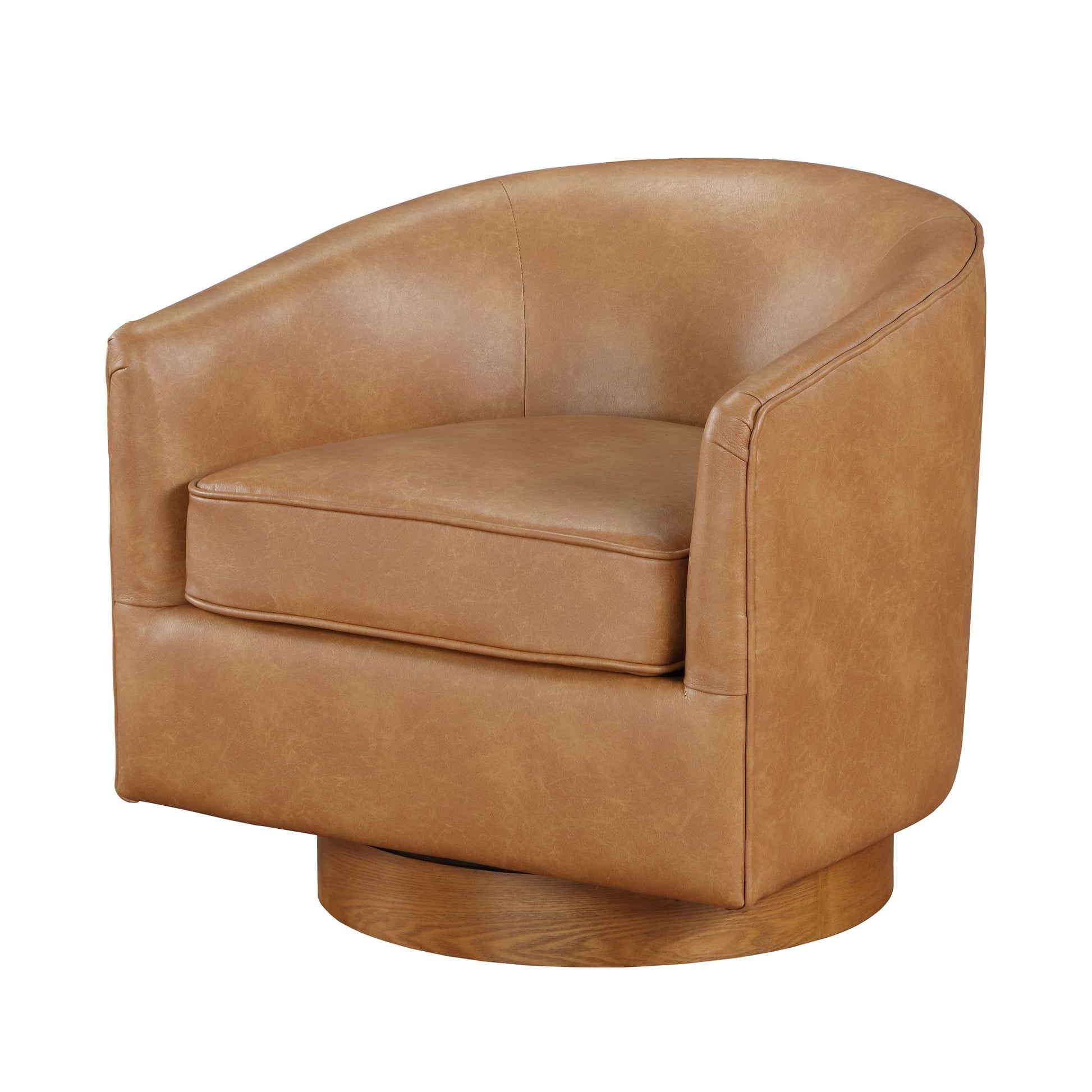 Maisy Saddle Faux Leather Wood Base Barrel Swivel Chair image 3