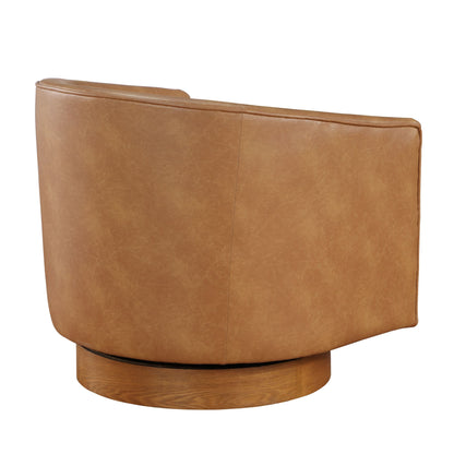 Maisy Saddle Faux Leather Wood Base Barrel Swivel Chair image 5
