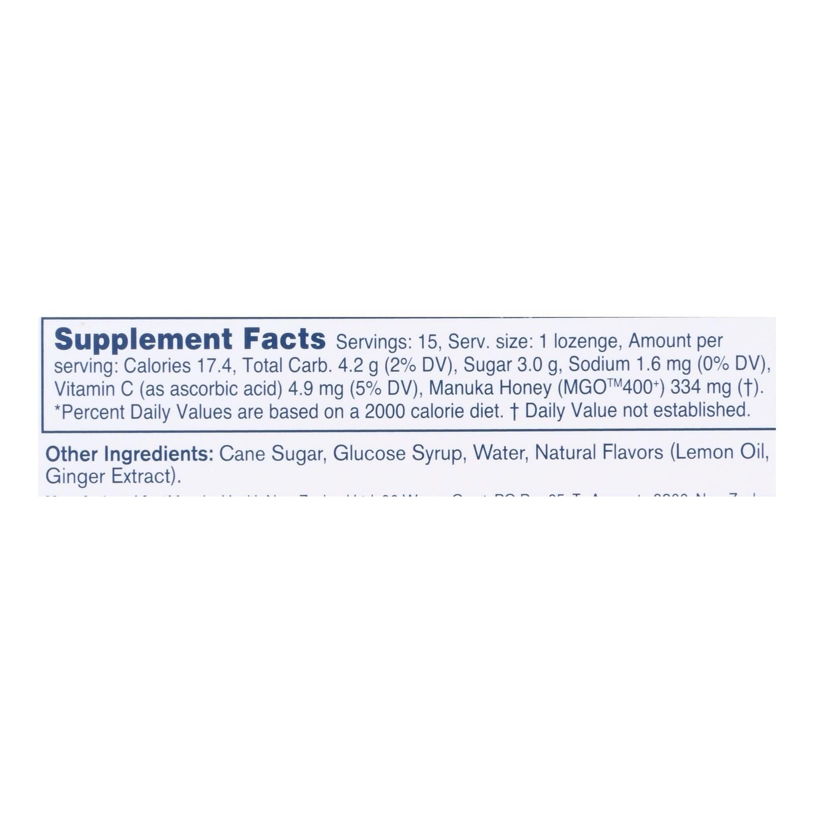 Manuka Health - Loz Honey Mgo 400+lem Ginger - 1 Each 1-15 Ct image 5