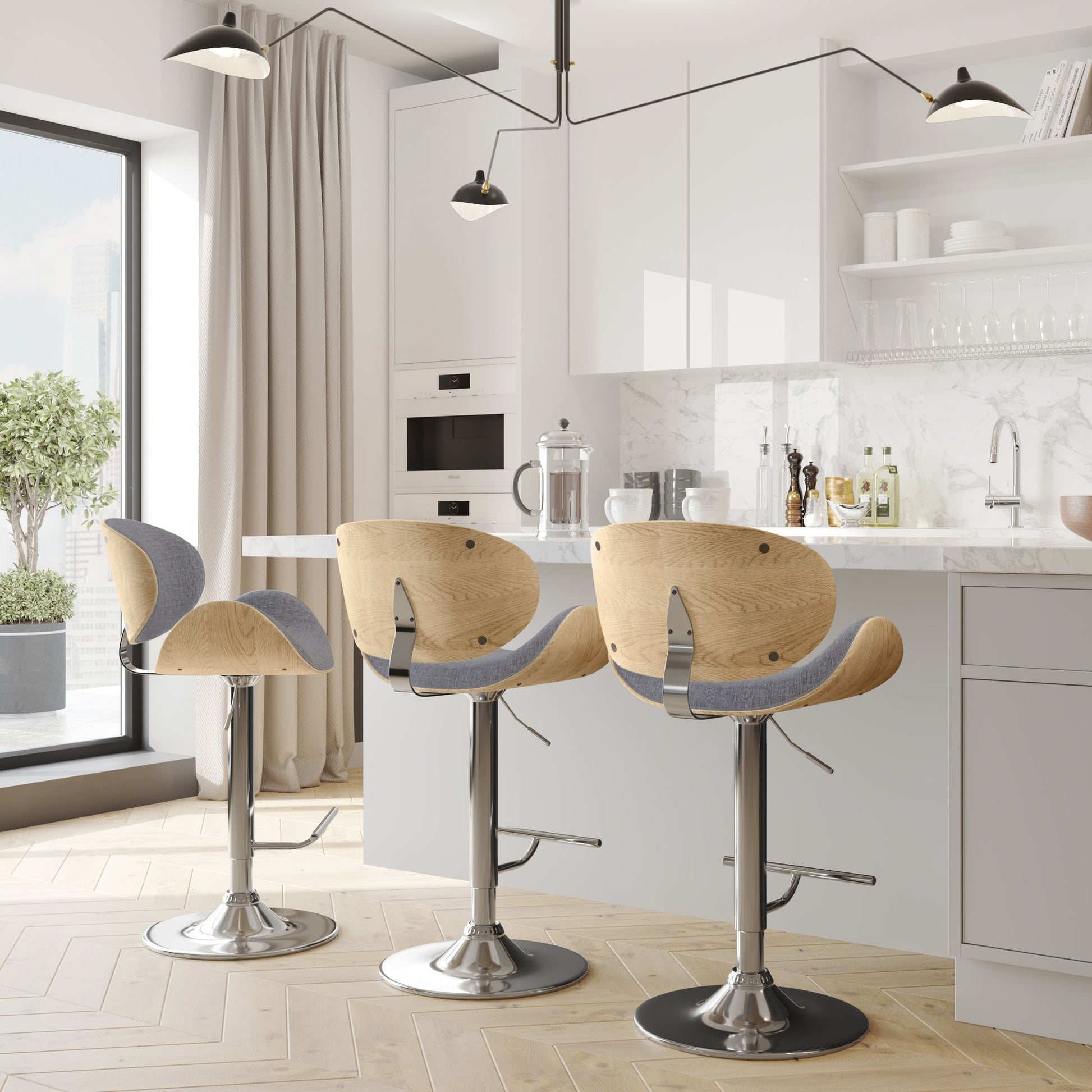 Marana - Bentwood Adjustable Swivel Bar Stool - Light Grey image 9