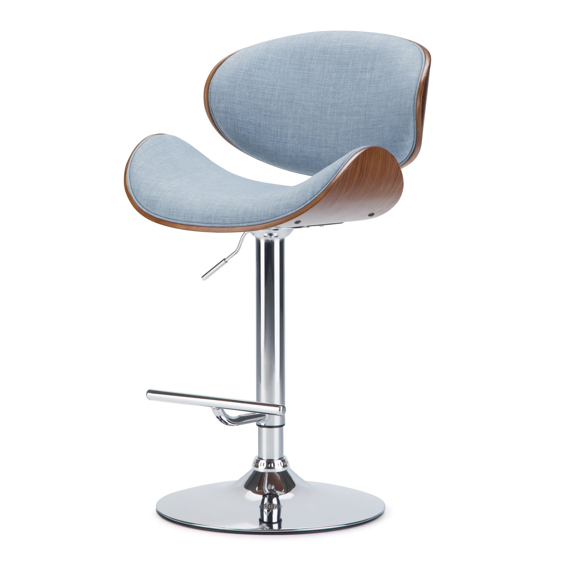 Marana 37–45 inch Seat Height Bentwood Adjustable Swivel Bar Stool in Denim Blue Linen Look Fabric image 1