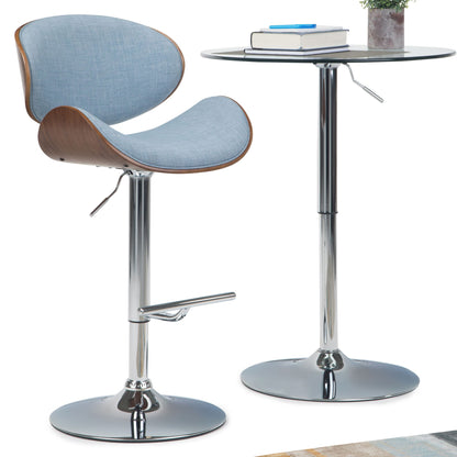 Marana 37–45 inch Seat Height Bentwood Adjustable Swivel Bar Stool in Denim Blue Linen Look Fabric image 9
