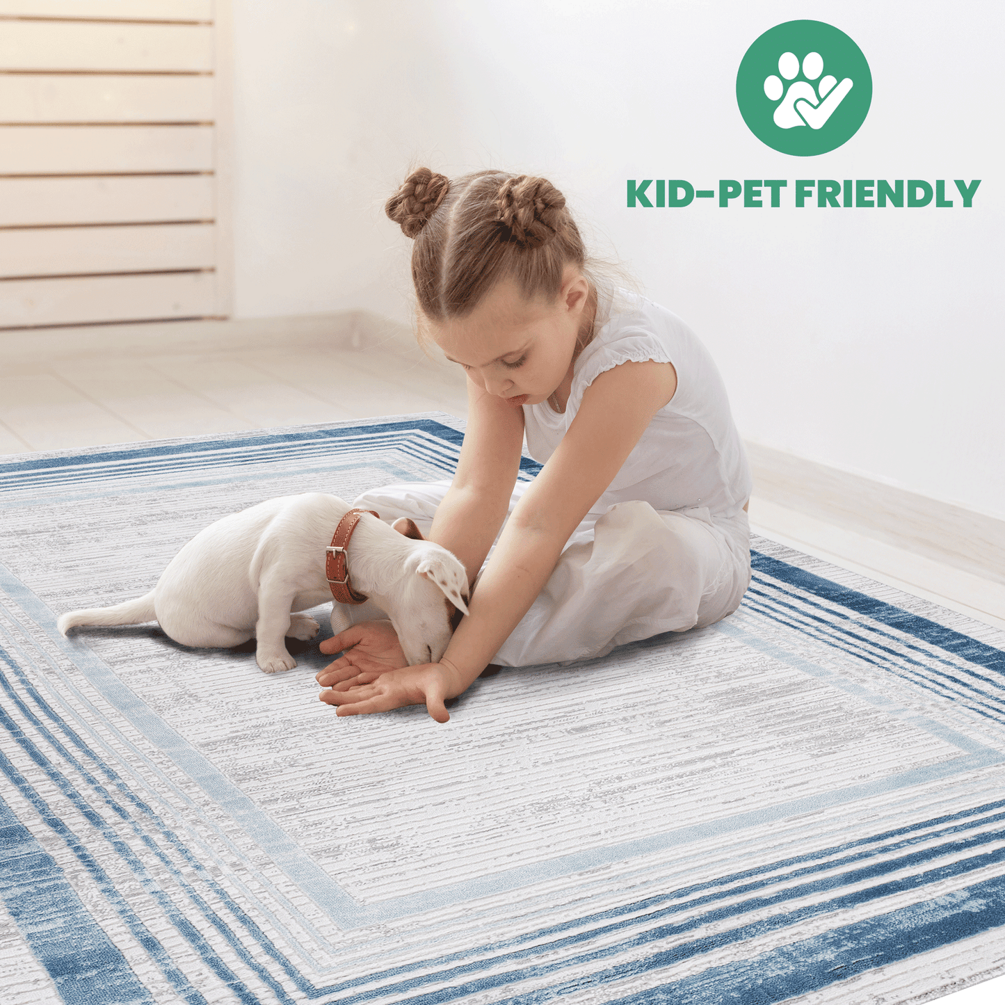 MARFI Collection 2X3 Blue / Ivory / Bordered Doormat Rug image 6