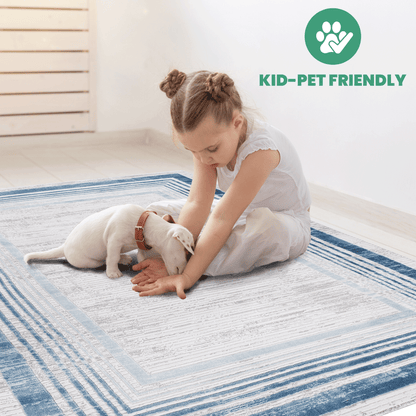 MARFI Collection 2X3 Blue / Ivory / Bordered Doormat Rug image 6