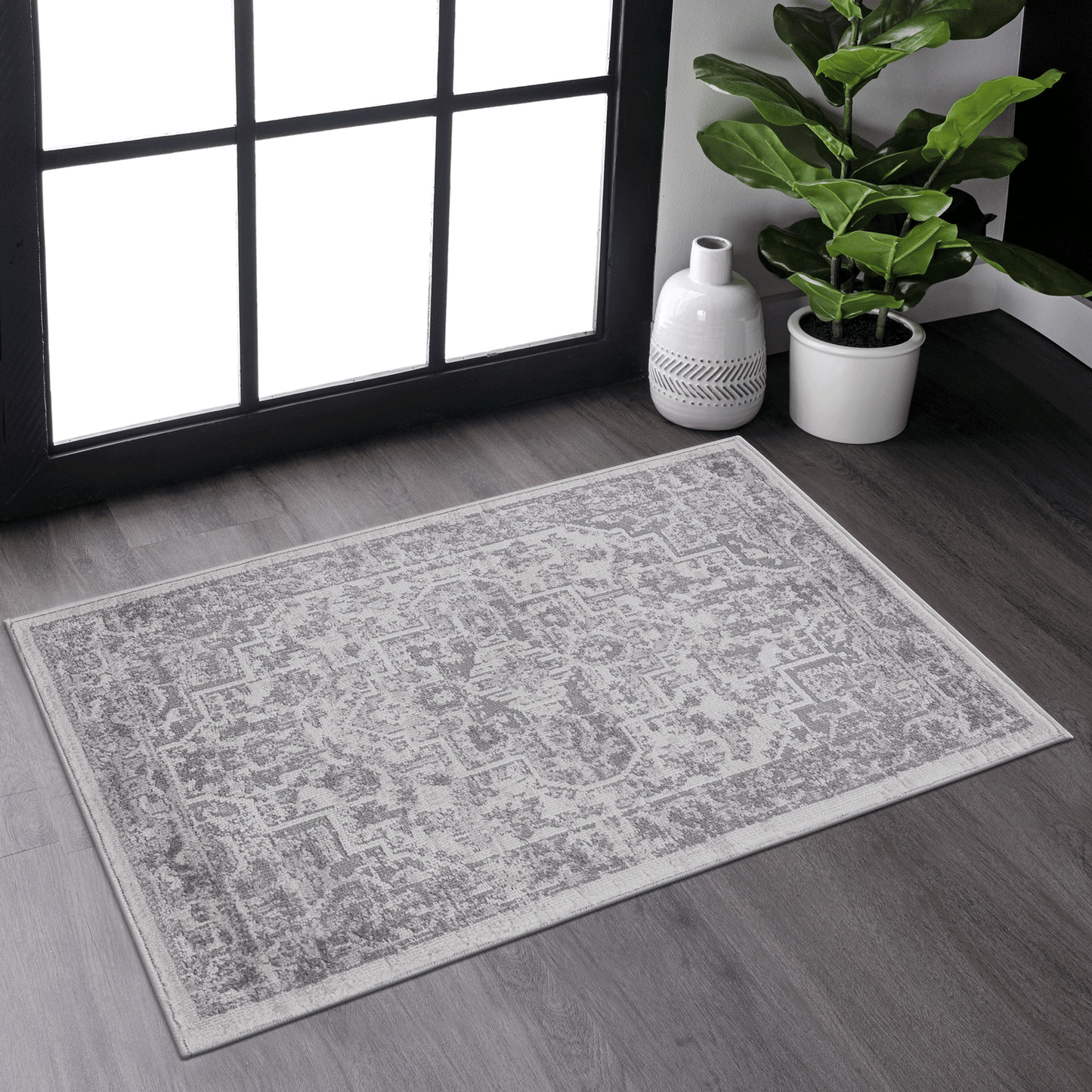 MARFI Collection 2X3 Silver / Oriental Doormat Rug image 1