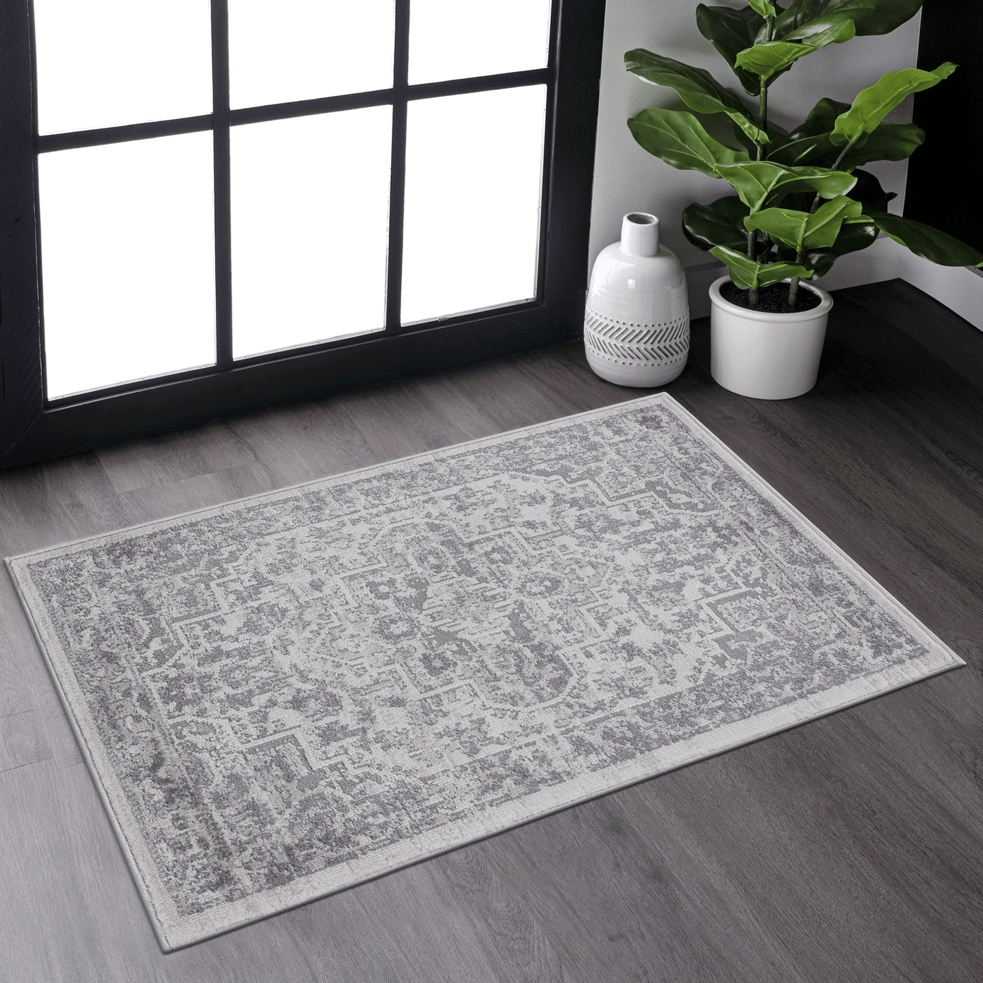MARFI Collection 2X3 Silver / Oriental Doormat Rug image 1