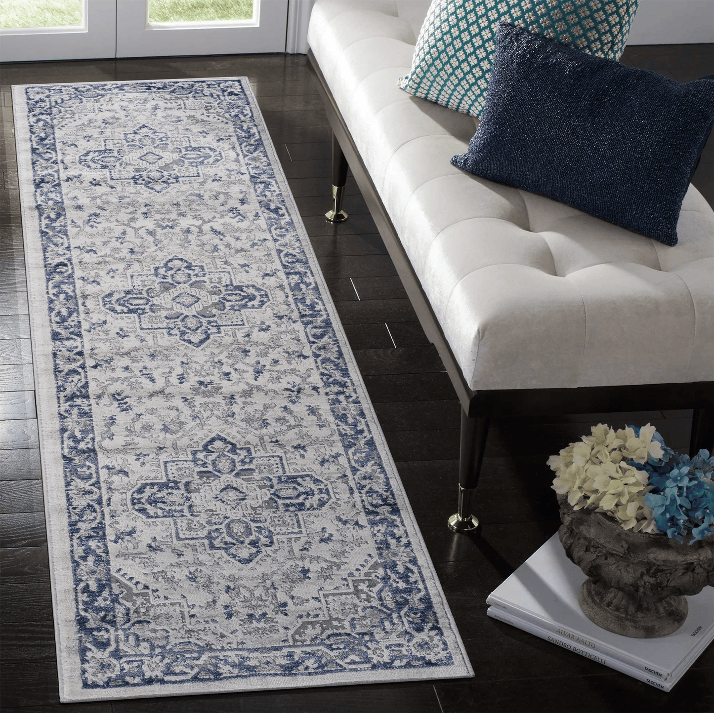 MARFI Collection 2X8 Blue / Grey / Oriental Runner Rug image 1