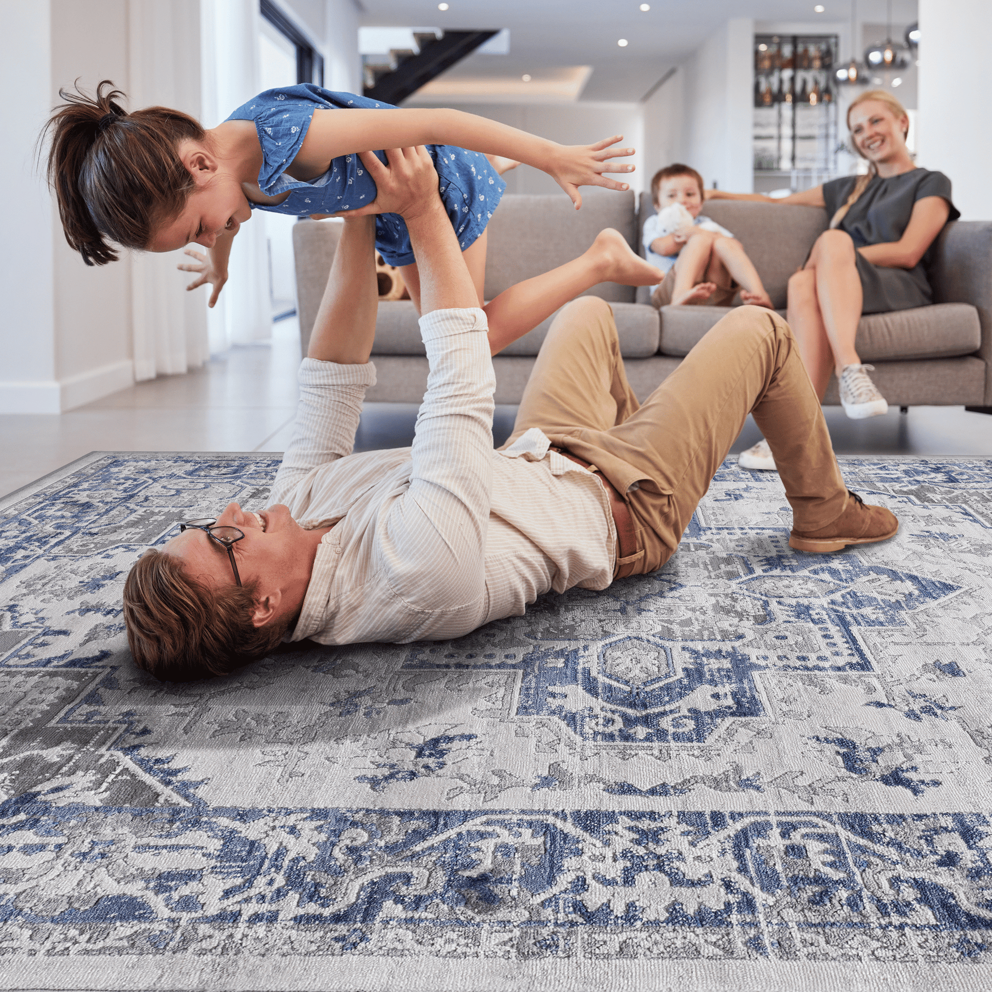 MARFI Collection 2X8 Blue / Grey / Oriental Runner Rug image 3