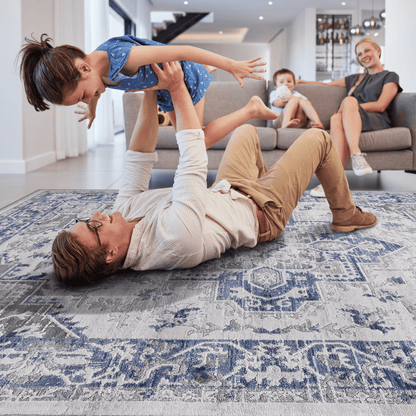 MARFI Collection 2X8 Blue / Grey / Oriental Runner Rug image 3